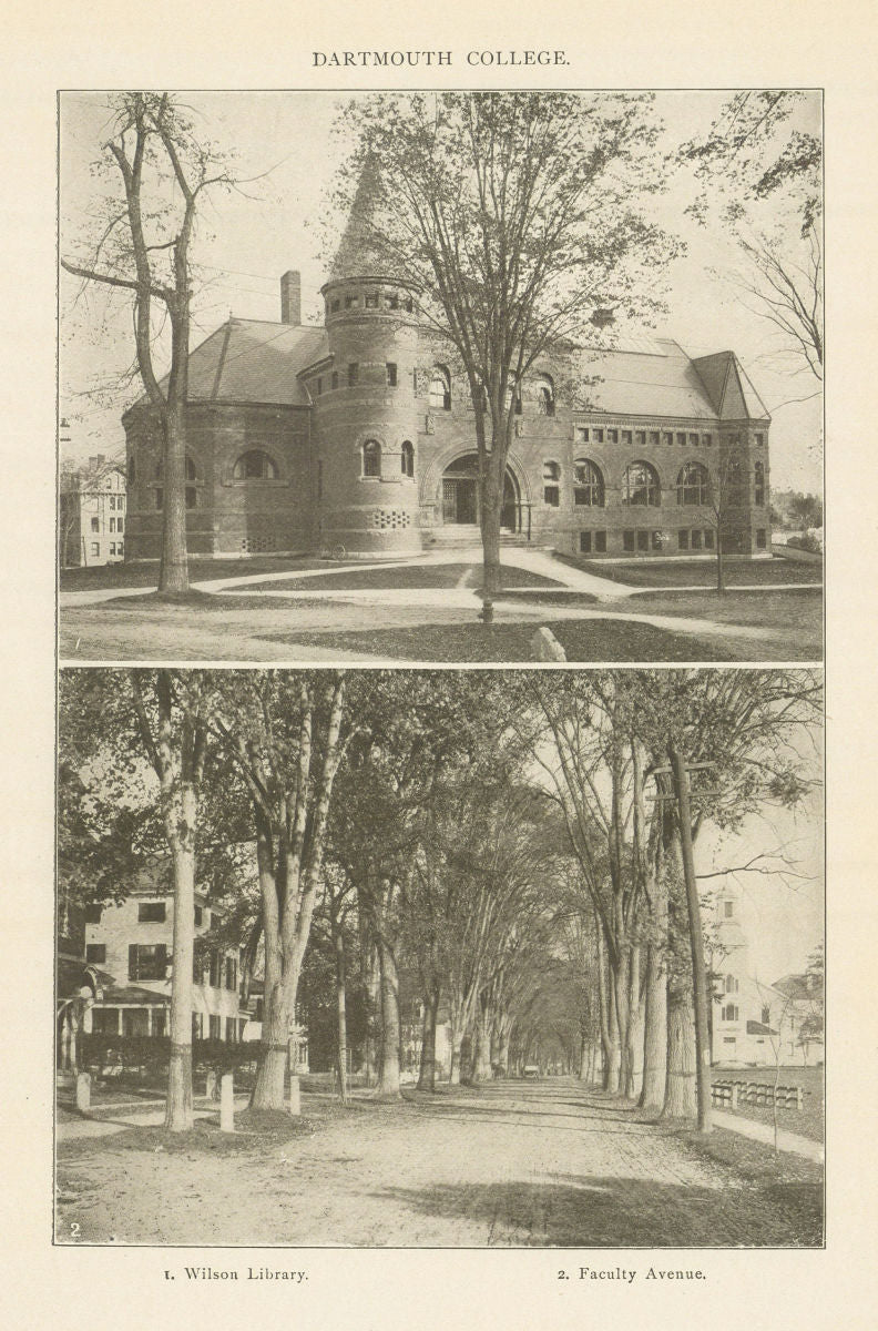 DARTMOUTH COLLEGE. 1. Wilson Library. 2. Faculty Avenue. New Hampshire 1907